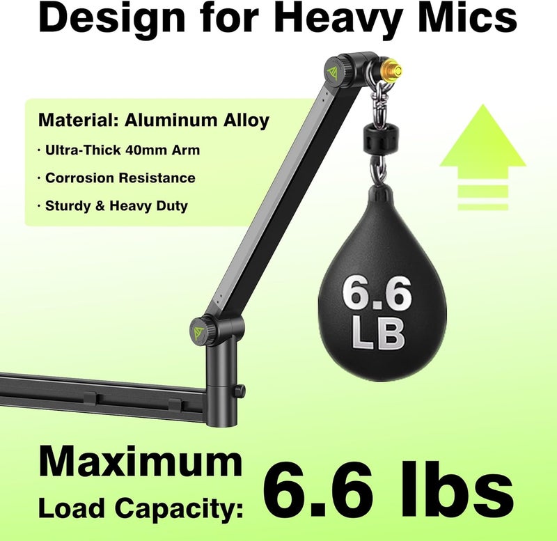 AA AUDIO ACCESSORY Low Profile Boom Arm (Design for Heavy Mic) 6.6lbs Load Capacity, Stable Gear Lock Structure Never Sags, Metal Microphone Stand Desk Mount for Shure SM7B MV7+, Blue Yeti,Rode PodMic - Image 4